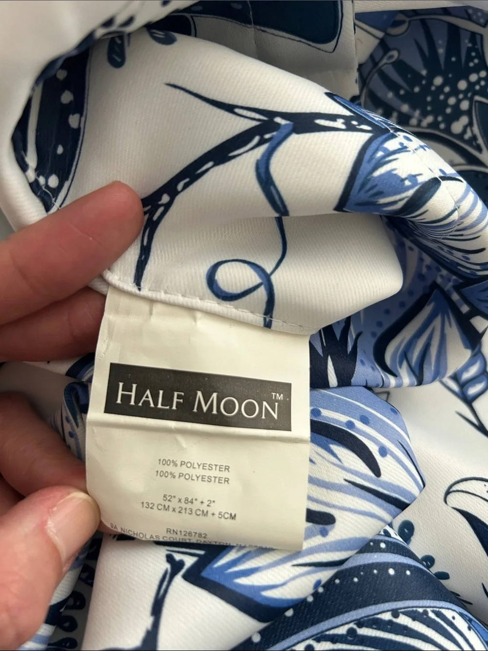 Half Moon Blue Floral Print Window Curtains (2 panels)